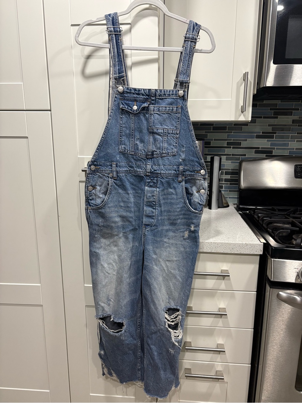 Free People distressed Ziggy denim overalls